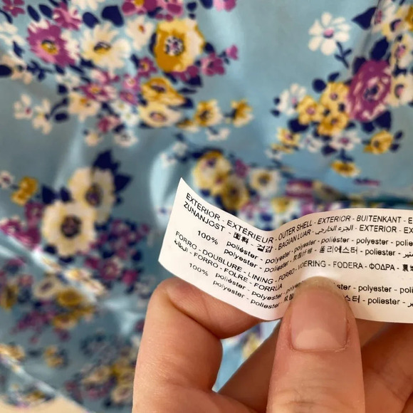 Zara Bustier Satin Effect Floral Mini Dress Puff Sleeve Sky Blue NWT Size Medium - Picture 13 of 13